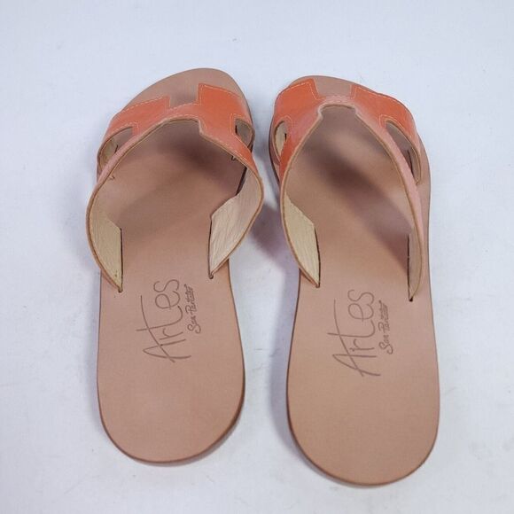 Artes San pantaleo Sardinia Women's Handmade Slide US 10 Orange Leather Sandals - Picture 7 of 11